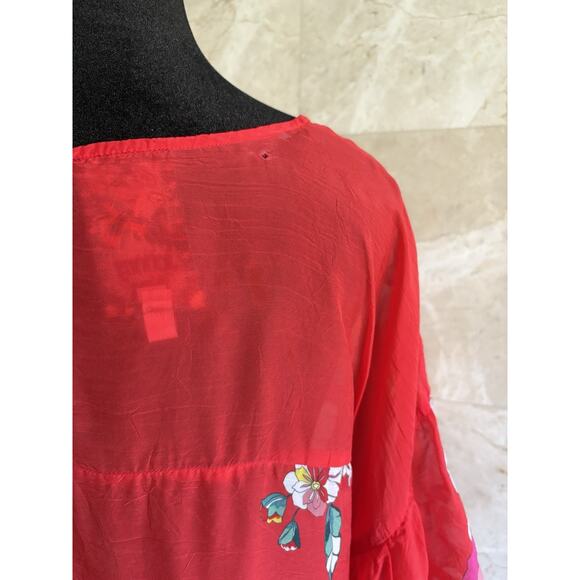 Johnny Was Passion Flower Eloise Top Small Red Embroidered Sheer Oversized Boho - Picture 6 of 15